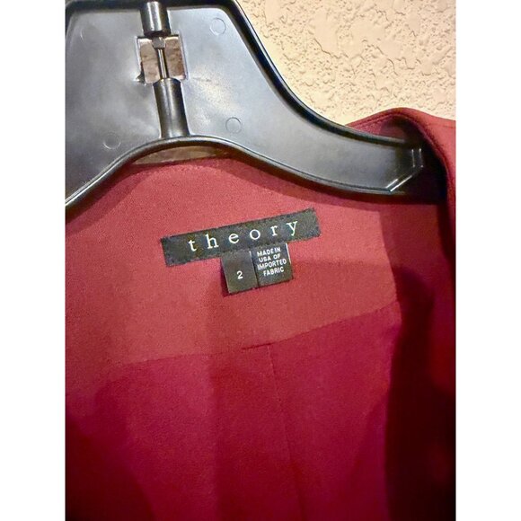 Theory Delaven Blazer Open Jacket Sz 2 Red Wool Blend Long Sleeve Career Office - Picture 2 of 8